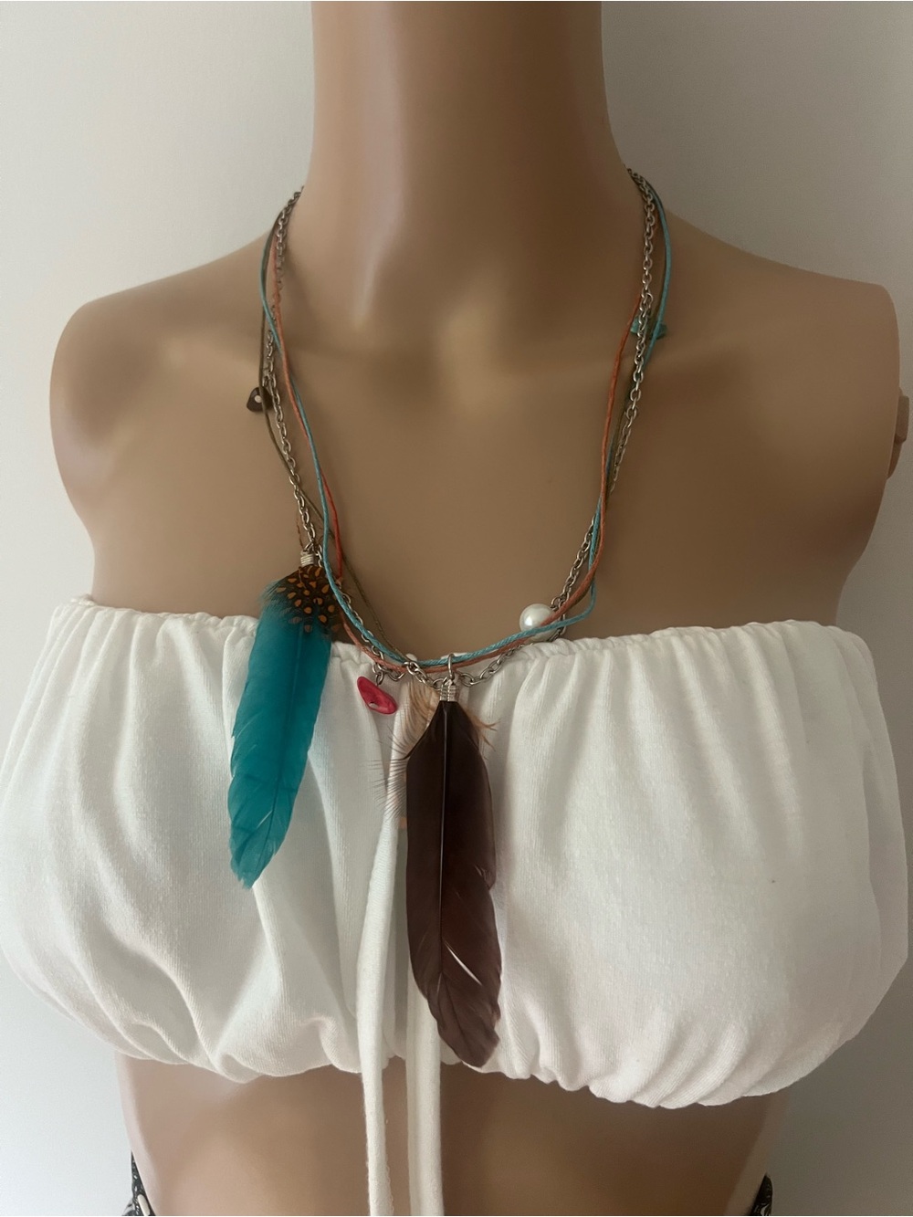 Boho Feather Multi-Color Layered Necklace - Turquoise & Brown
